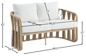 Meridian Furniture San Pietro Art Deco Outdoor Loveseat Woven Rope Aluminum Frame Olefin Fabric Patio Seating Cream 55005Cream-L