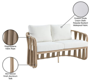 Meridian Furniture San Pietro Art Deco Outdoor Loveseat Woven Rope Aluminum Frame Olefin Fabric Patio Seating Cream 55005Cream-L