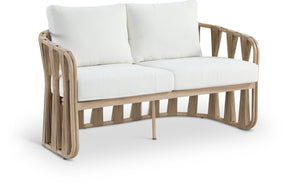 Meridian Furniture San Pietro Art Deco Outdoor Loveseat Woven Rope Aluminum Frame Olefin Fabric Patio Seating Cream 55005Cream-L