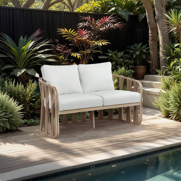 Meridian Furniture San Pietro Art Deco Outdoor Loveseat Woven Rope Aluminum Frame Olefin Fabric Patio Seating Cream 55005Cream-L