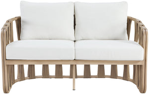 Meridian Furniture San Pietro Art Deco Outdoor Loveseat Woven Rope Aluminum Frame Olefin Fabric Patio Seating Cream 55005Cream-L