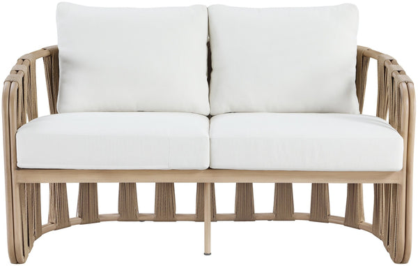 Meridian Furniture San Pietro Art Deco Outdoor Loveseat Woven Rope Aluminum Frame Olefin Fabric Patio Seating Cream 55005Cream-L