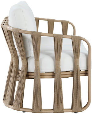 Meridian Furniture San Pietro Art Deco Outdoor Loveseat Woven Rope Aluminum Frame Olefin Fabric Patio Seating Cream 55005Cream-L