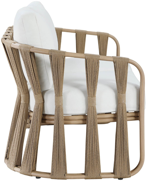 Meridian Furniture San Pietro Art Deco Outdoor Loveseat Woven Rope Aluminum Frame Olefin Fabric Patio Seating Cream 55005Cream-L