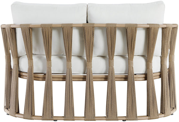 Meridian Furniture San Pietro Art Deco Outdoor Loveseat Woven Rope Aluminum Frame Olefin Fabric Patio Seating Cream 55005Cream-L