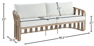 Meridian Furniture San Pietro Outdoor Patio Sofa with Rope Accents Uv Resistant Olefin Art Deco Three Seat Cream 55005Cream-S