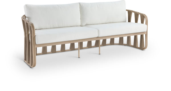 Meridian Furniture San Pietro Outdoor Patio Sofa with Rope Accents Uv Resistant Olefin Art Deco Three Seat Cream 55005Cream-S