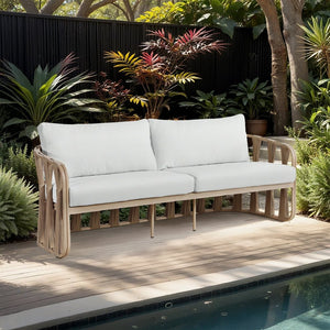 Meridian Furniture San Pietro Outdoor Patio Sofa with Rope Accents Uv Resistant Olefin Art Deco Three Seat Cream 55005Cream-S