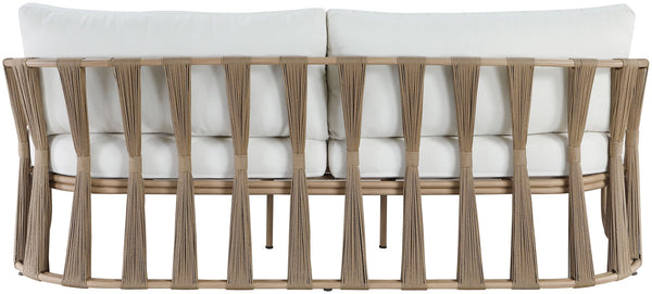Meridian Furniture San Pietro Outdoor Patio Sofa with Rope Accents Uv Resistant Olefin Art Deco Three Seat Cream 55005Cream-S