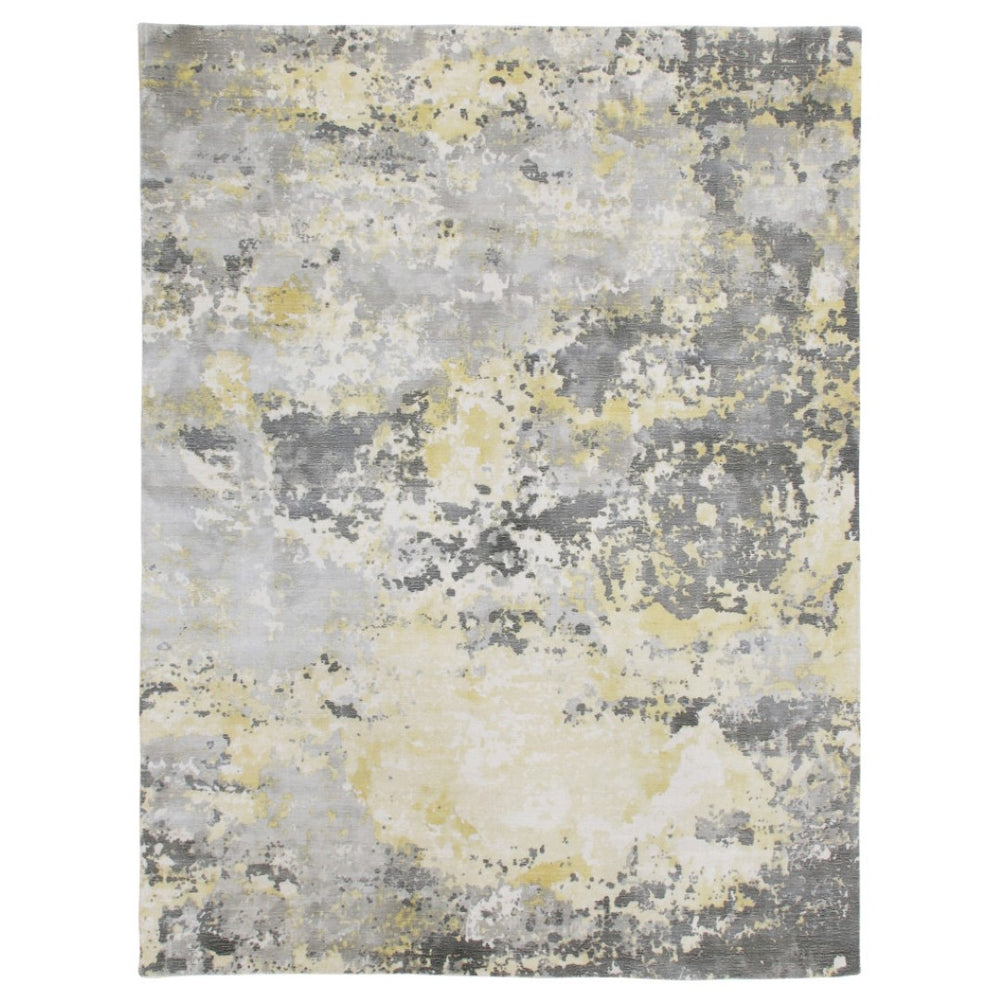HomeRoots 9' Gray and Yellow Abstract Hand Loomed Area Rug – Artisan Crafted, Soft Wool Blend for Modern Spaces 9' X 12' 550062