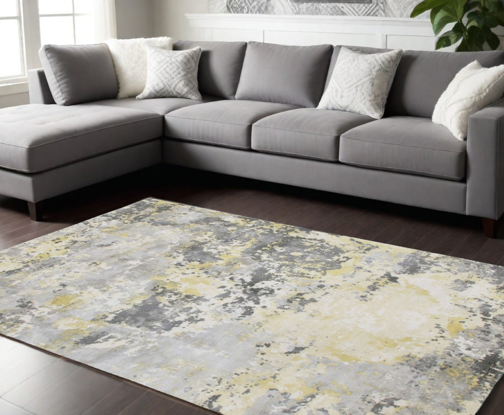 HomeRoots 9' Gray and Yellow Abstract Hand Loomed Area Rug – Artisan Crafted, Soft Wool Blend for Modern Spaces 9' X 12' 550062