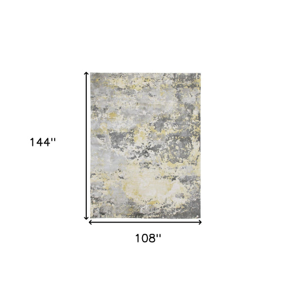 Homeroots 9' X 12' Gray And Yellow Abstract Hand Loomed Area Rug  Wool Blend 550062