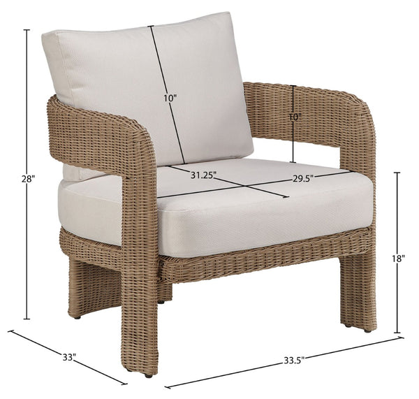 Meridian Furniture Sandbay Outdoor Wicker Accent Chair with Water Resistant Olefin Seat for Patio Lounge Beige 55006Beige-C