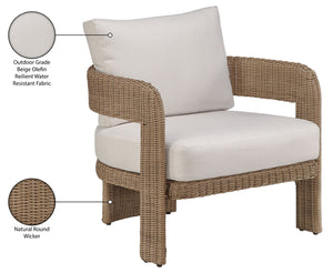 Meridian Furniture Sandbay Outdoor Wicker Accent Chair with Water Resistant Olefin Seat for Patio Lounge Beige 55006Beige-C