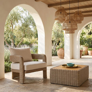 Meridian Furniture Sandbay Outdoor Wicker Accent Chair with Water Resistant Olefin Seat for Patio Lounge Beige 55006Beige-C