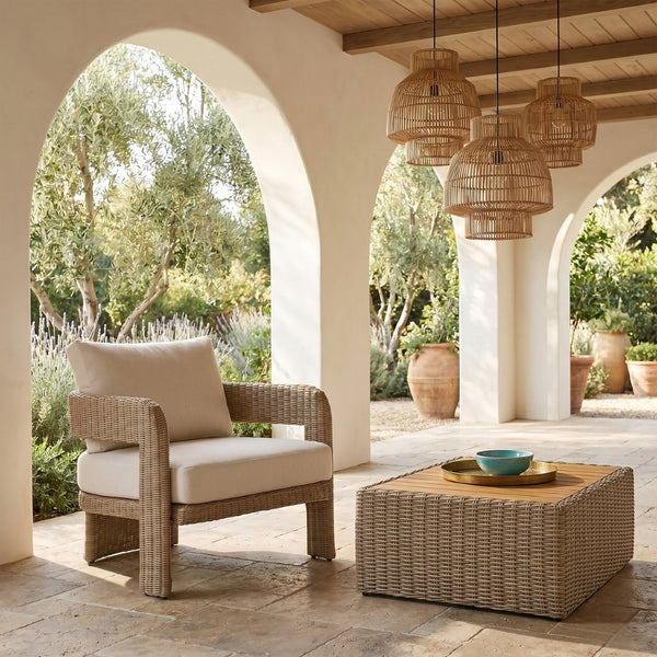 Meridian Furniture Sandbay Outdoor Wicker Accent Chair with Water Resistant Olefin Seat for Patio Lounge Beige 55006Beige-C