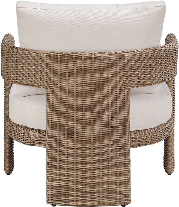 Meridian Furniture Sandbay Outdoor Wicker Accent Chair with Water Resistant Olefin Seat for Patio Lounge Beige 55006Beige-C