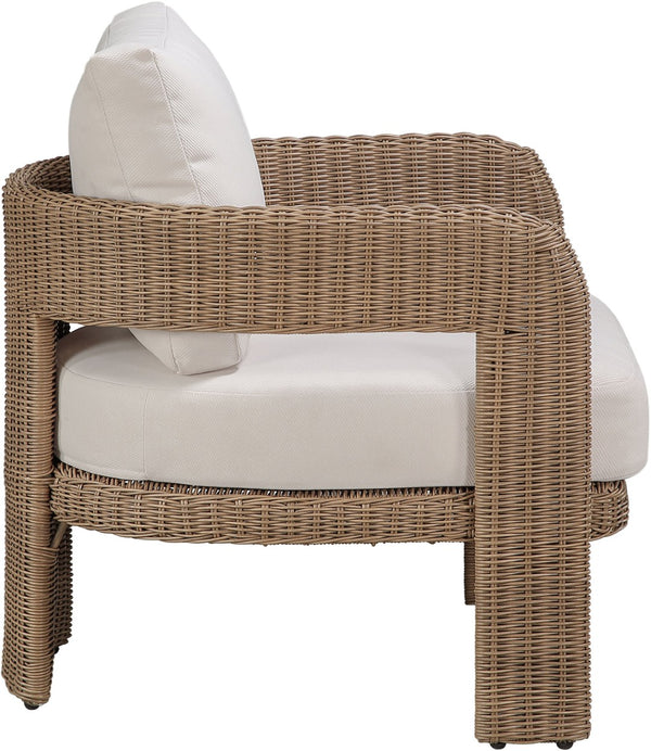 Meridian Furniture Sandbay Outdoor Wicker Accent Chair with Water Resistant Olefin Seat for Patio Lounge Beige 55006Beige-C