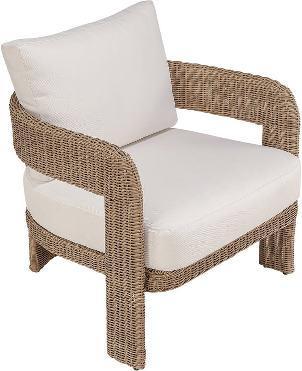 Meridian Furniture Sandbay Outdoor Wicker Accent Chair with Water Resistant Olefin Seat for Patio Lounge Beige 55006Beige-C