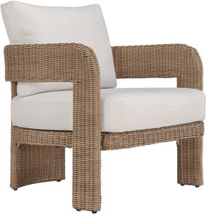 Meridian Furniture Sandbay Outdoor Wicker Accent Chair with Water Resistant Olefin Seat for Patio Lounge Beige 55006Beige-C