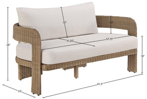 Meridian Furniture Sandbay Outdoor Wicker Loveseat with Olefin Cushions for Resort Style Patio Lounging Beige 55006Beige-L