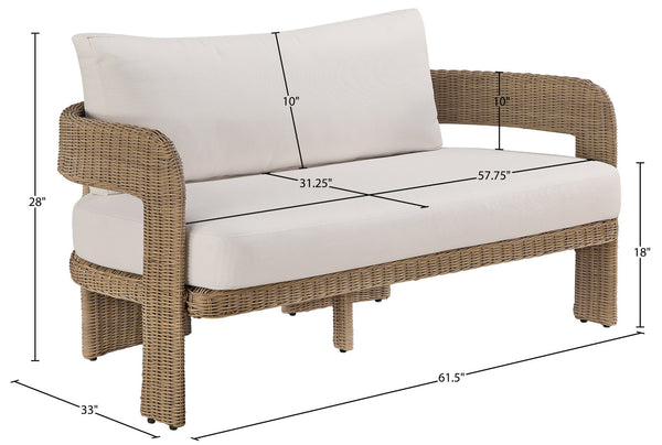 Meridian Furniture Sandbay Outdoor Wicker Loveseat with Olefin Cushions for Resort Style Patio Lounging Beige 55006Beige-L