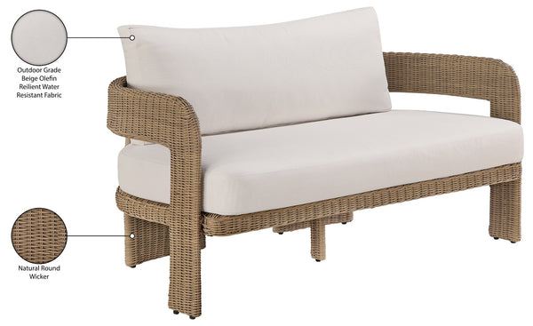 Meridian Furniture Sandbay Outdoor Wicker Loveseat with Olefin Cushions for Resort Style Patio Lounging Beige 55006Beige-L