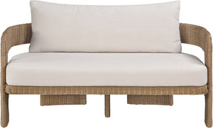 Meridian Furniture Sandbay Outdoor Wicker Loveseat with Olefin Cushions for Resort Style Patio Lounging Beige 55006Beige-L