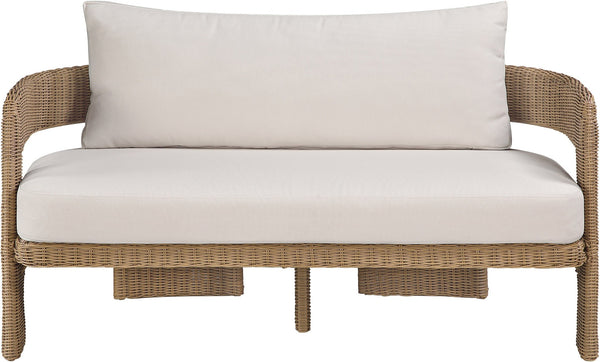 Meridian Furniture Sandbay Outdoor Wicker Loveseat with Olefin Cushions for Resort Style Patio Lounging Beige 55006Beige-L