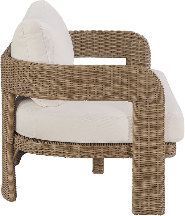 Meridian Furniture Sandbay Outdoor Wicker Loveseat with Olefin Cushions for Resort Style Patio Lounging Beige 55006Beige-L