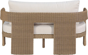 Meridian Furniture Sandbay Outdoor Wicker Loveseat with Olefin Cushions for Resort Style Patio Lounging Beige 55006Beige-L