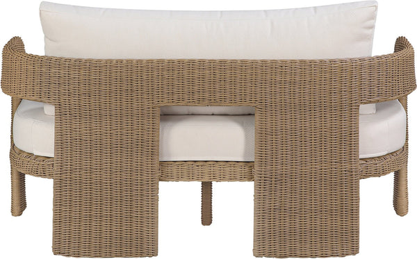 Meridian Furniture Sandbay Outdoor Wicker Loveseat with Olefin Cushions for Resort Style Patio Lounging Beige 55006Beige-L