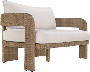 Meridian Furniture Sandbay Outdoor Wicker Loveseat with Olefin Cushions for Resort Style Patio Lounging Beige 55006Beige-L