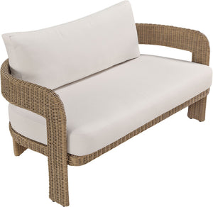 Meridian Furniture Sandbay Outdoor Wicker Loveseat with Olefin Cushions for Resort Style Patio Lounging Beige 55006Beige-L