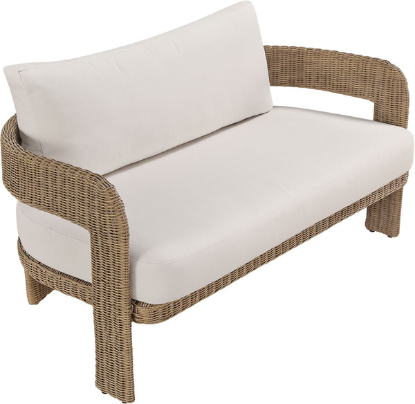 Meridian Furniture Sandbay Outdoor Wicker Loveseat with Olefin Cushions for Resort Style Patio Lounging Beige 55006Beige-L