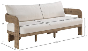 Meridian Furniture Sandbay Outdoor Wicker Patio Sofa with Rust Proof Frame and Uv Resistant Olefin Cushions Beige 55006Beige-S