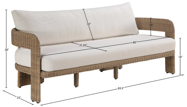 Meridian Furniture Sandbay Outdoor Wicker Patio Sofa with Rust Proof Frame and Uv Resistant Olefin Cushions Beige 55006Beige-S
