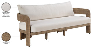 Meridian Furniture Sandbay Outdoor Wicker Patio Sofa with Rust Proof Frame and Uv Resistant Olefin Cushions Beige 55006Beige-S