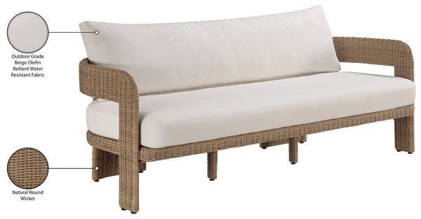 Meridian Furniture Sandbay Outdoor Wicker Patio Sofa with Rust Proof Frame and Uv Resistant Olefin Cushions Beige 55006Beige-S