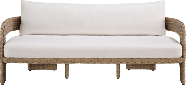 Meridian Furniture Sandbay Outdoor Wicker Patio Sofa with Rust Proof Frame and Uv Resistant Olefin Cushions Beige 55006Beige-S