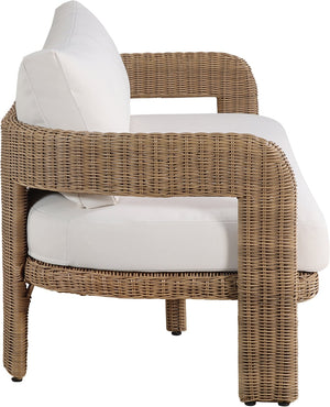 Meridian Furniture Sandbay Outdoor Wicker Patio Sofa with Rust Proof Frame and Uv Resistant Olefin Cushions Beige 55006Beige-S