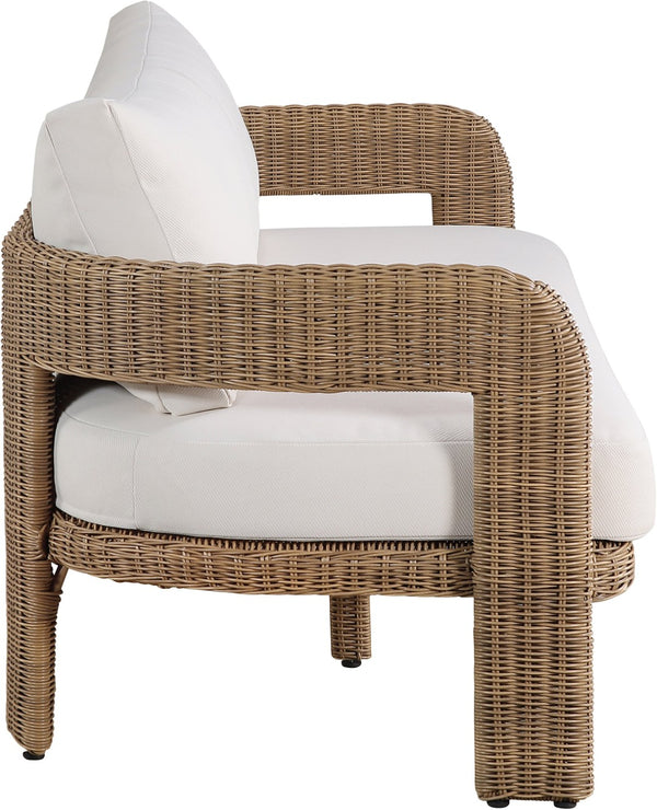 Meridian Furniture Sandbay Outdoor Wicker Patio Sofa with Rust Proof Frame and Uv Resistant Olefin Cushions Beige 55006Beige-S