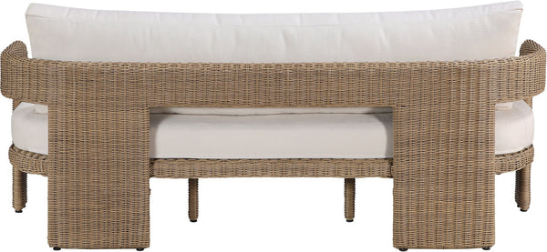 Meridian Furniture Sandbay Outdoor Wicker Patio Sofa with Rust Proof Frame and Uv Resistant Olefin Cushions Beige 55006Beige-S