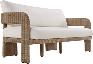 Meridian Furniture Sandbay Outdoor Wicker Patio Sofa with Rust Proof Frame and Uv Resistant Olefin Cushions Beige 55006Beige-S