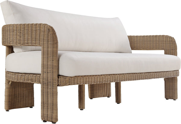 Meridian Furniture Sandbay Outdoor Wicker Patio Sofa with Rust Proof Frame and Uv Resistant Olefin Cushions Beige 55006Beige-S