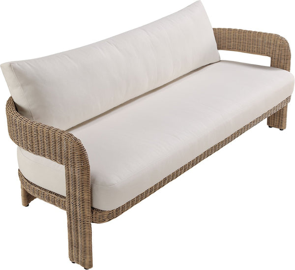 Meridian Furniture Sandbay Outdoor Wicker Patio Sofa with Rust Proof Frame and Uv Resistant Olefin Cushions Beige 55006Beige-S