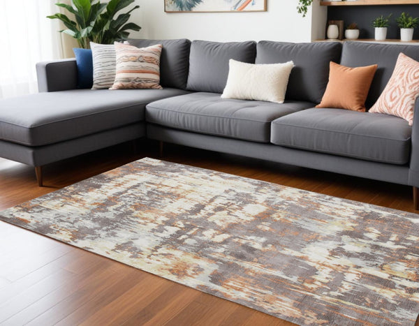 HomeRoots 9' Hand Loomed Wool Blend Area Rug with Abstract Brown and Tan Design for Modern Interiors 9' X 12' 550070