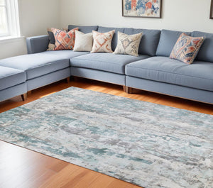 Homeroots 9' X 12' Ivory Blue And Gray Abstract Wool Blend Hand Loomed Area Rug  Wool Blend 550073