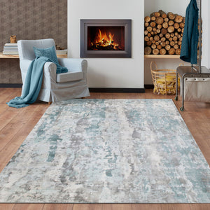 Homeroots 9' X 12' Ivory Blue And Gray Abstract Wool Blend Hand Loomed Area Rug  Wool Blend 550073