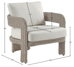 Meridian Furniture Sandbay Outdoor Wicker Accent Chair with Water Resistant Olefin Seat for Patio Lounge Cream 55007Cream-C